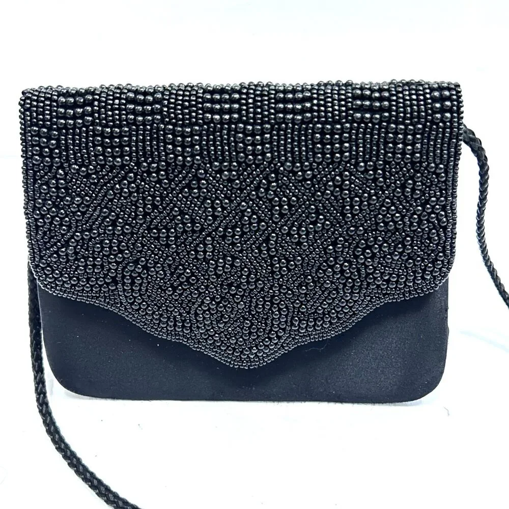 Black Beaded Clutch Purse mini Bag